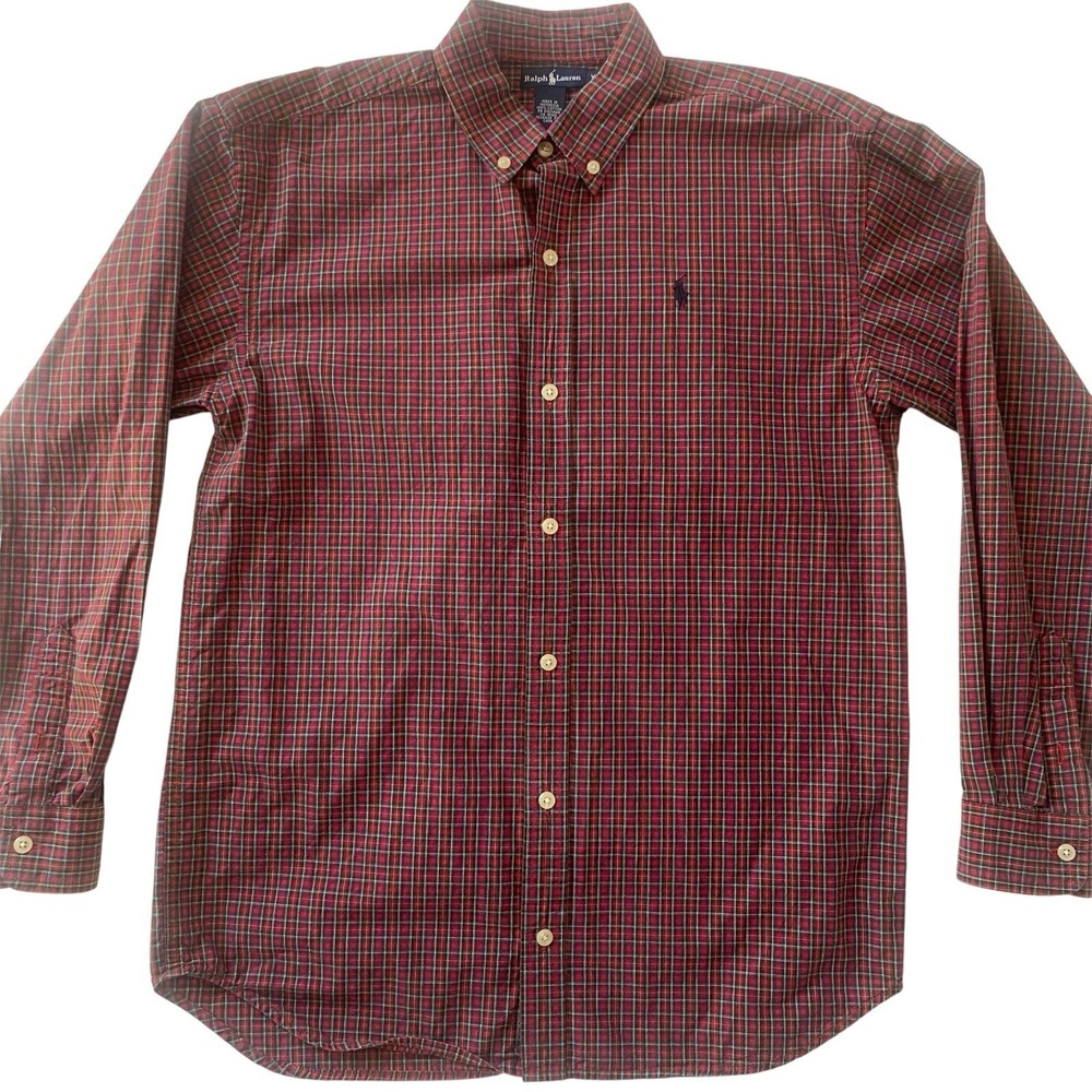 Polo Ralph Lauren Mens XL Long Sleeve Plaid Red Green Classic Button Down Cotton